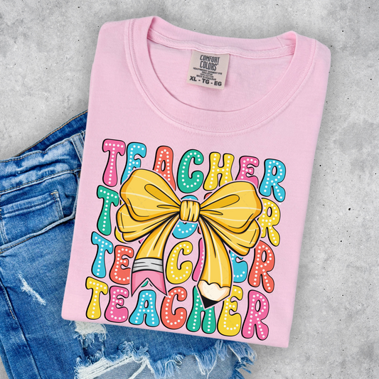 Teacher Pencil Bow Transfer