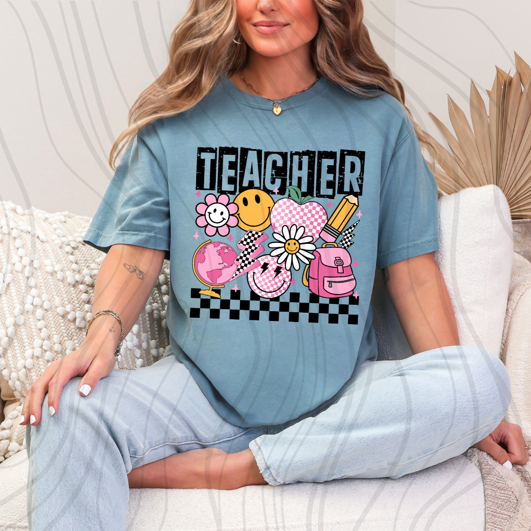 Teacher Pink Checkered Transfer