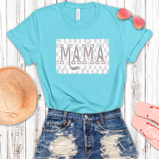 Silver Mama Distressed Checkered Transfer