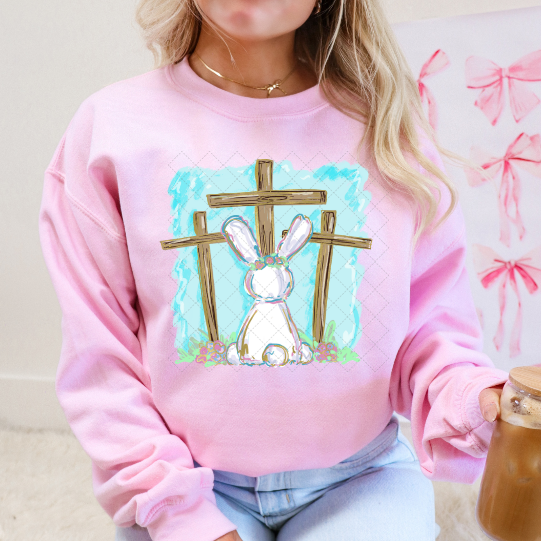 Watercolor Bunny Cross Transfer