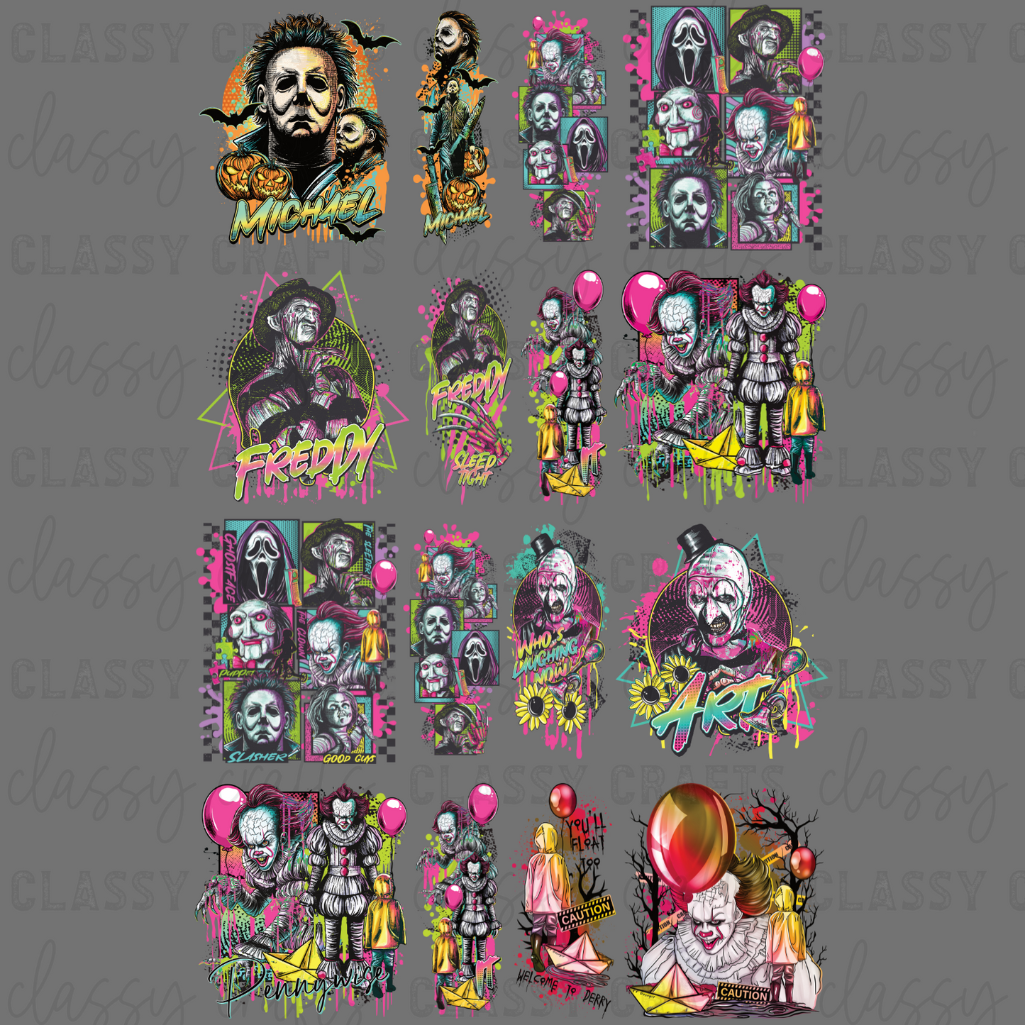 Colorful Horror With Sleeves - 30x48 - PREMADE GANG SHEET