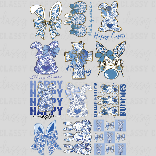 Blue Preppy Floral Easter - 30x48 - PREMADE GANG SHEET