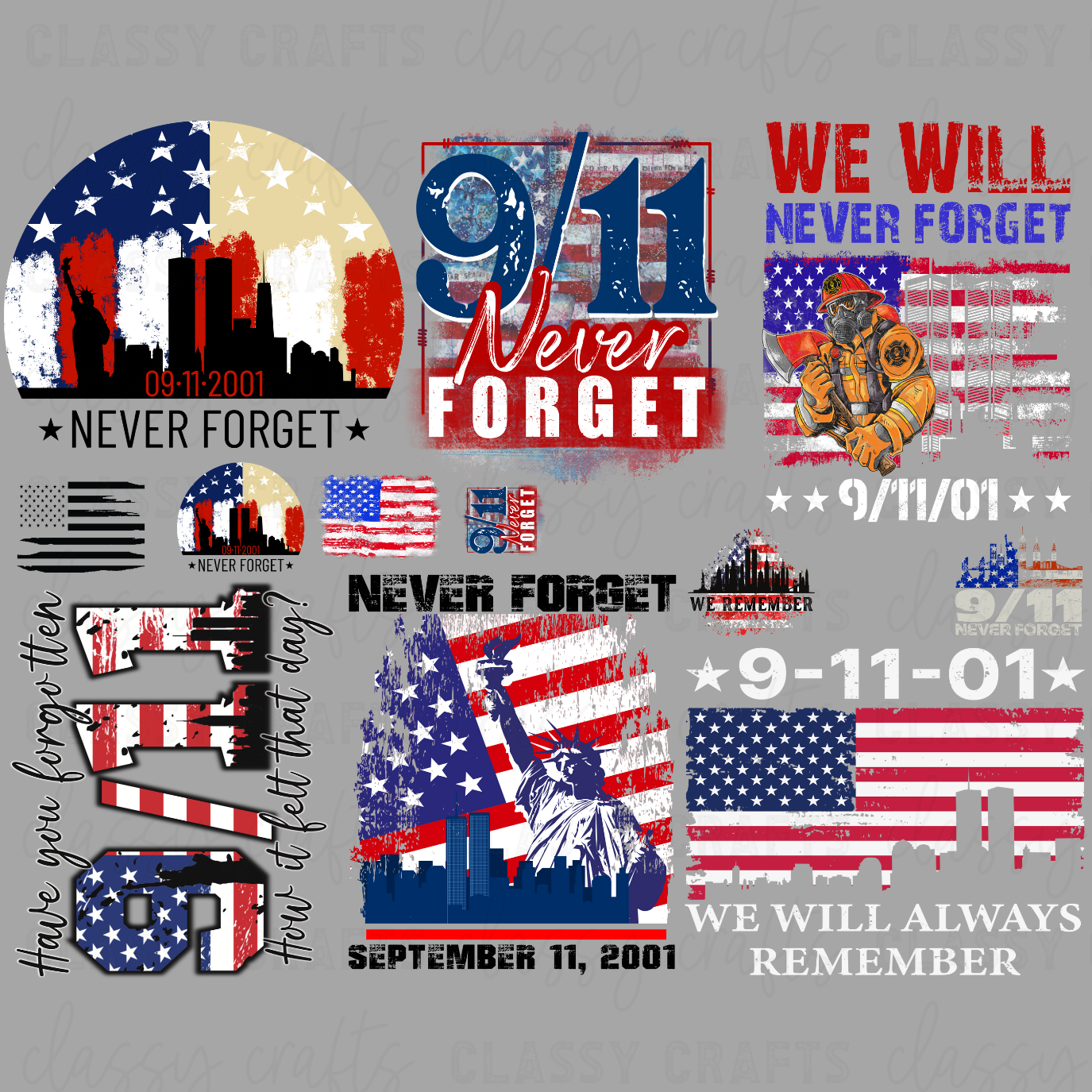 9-11 Never Forget - 30x24 -PREMADE GANG SHEET