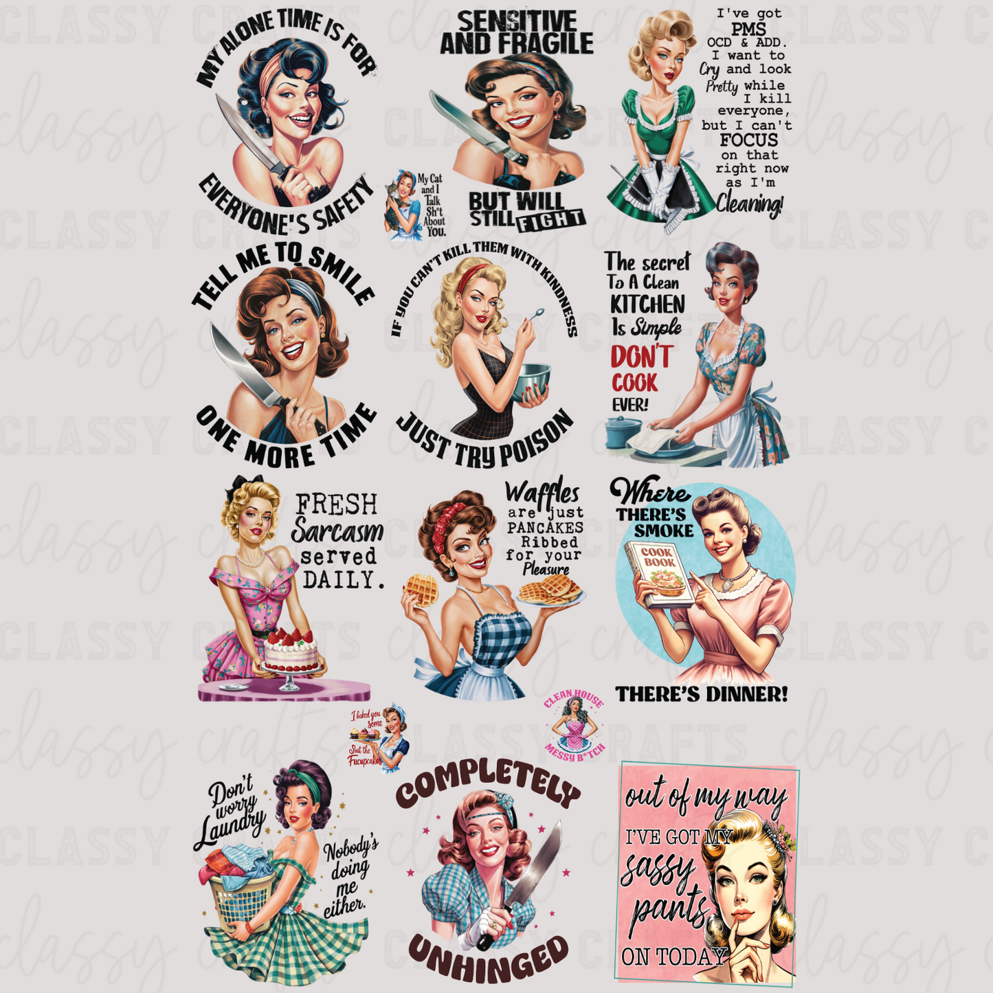 Sarcastic Retro Housewife- 30x48 -PREMADE GANG SHEET