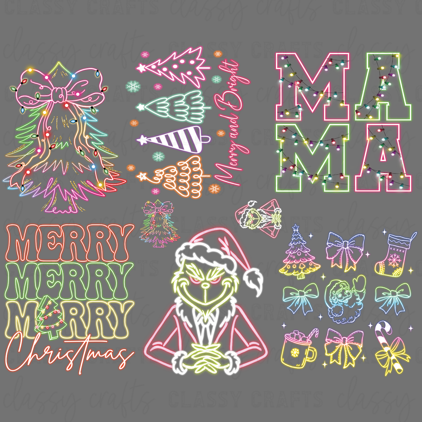 Neon Christmas - 30x24 -PREMADE GANG SHEET