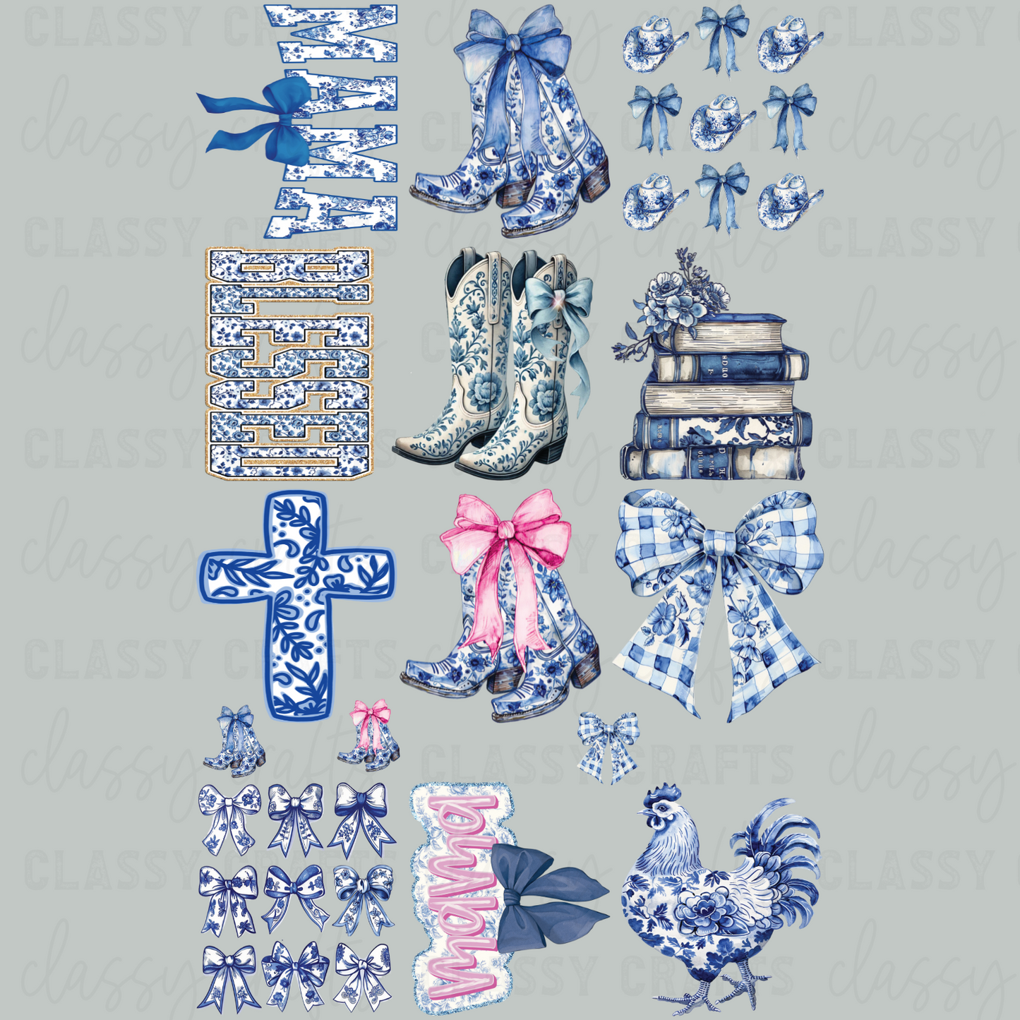 Blue Floral - 30x48 - PREMADE GANG SHEET