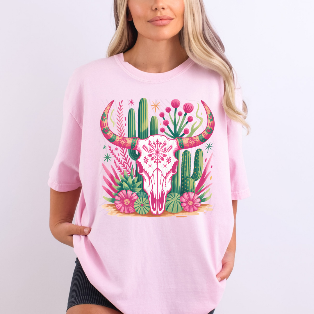 Western Floral Cow Skull Transfer