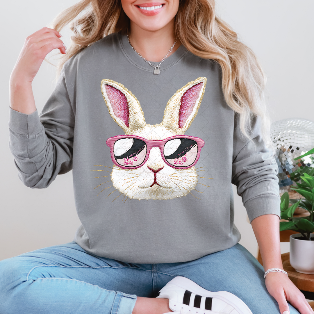 White Knitted Bunny Pink Glasses Transfer