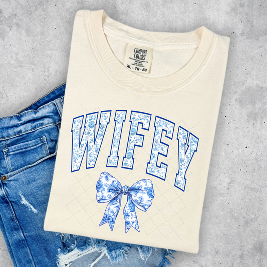 Wifey Blue Floral Transfer