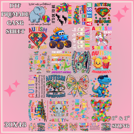 Youth Autism - 30x48 - PREMADE GANG SHEET