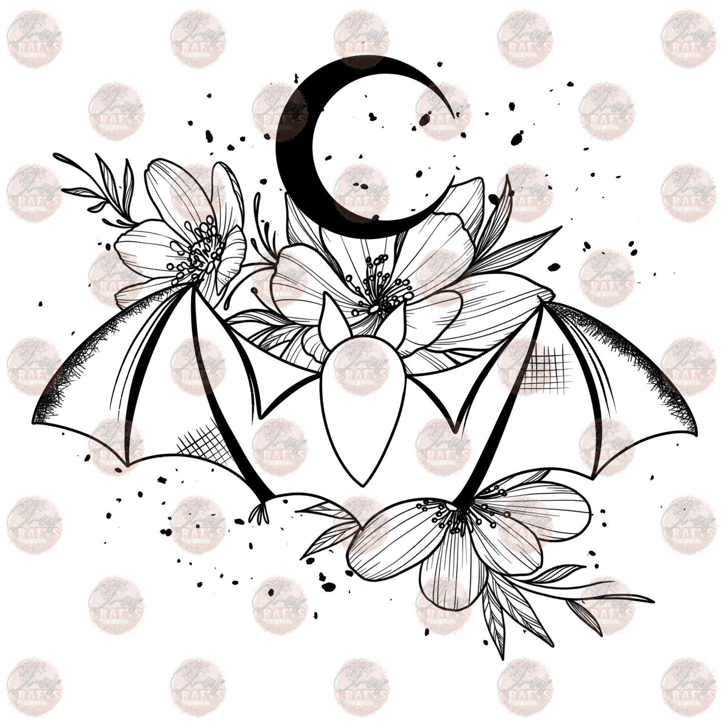 Bat Floral B&W Transfer