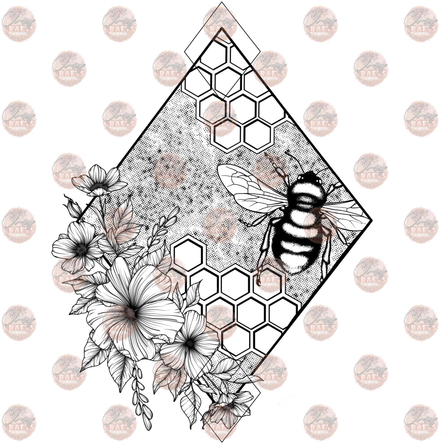 Bee Honey Comb and Flowers - Sublimation Transfer