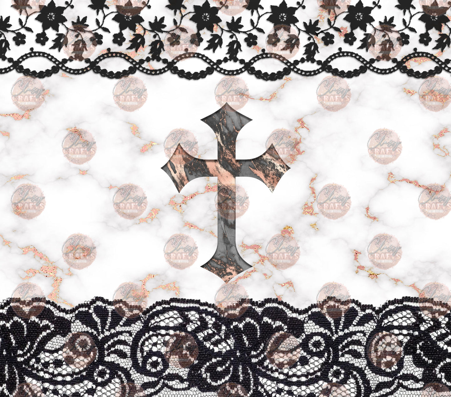 Black Lace Cross Tumbler Wrap - Sublimation Transfer