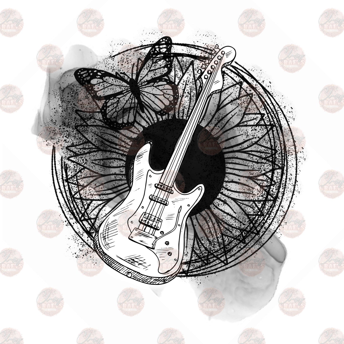 Guitar/Sunflower Blk - Sublimation Transfer