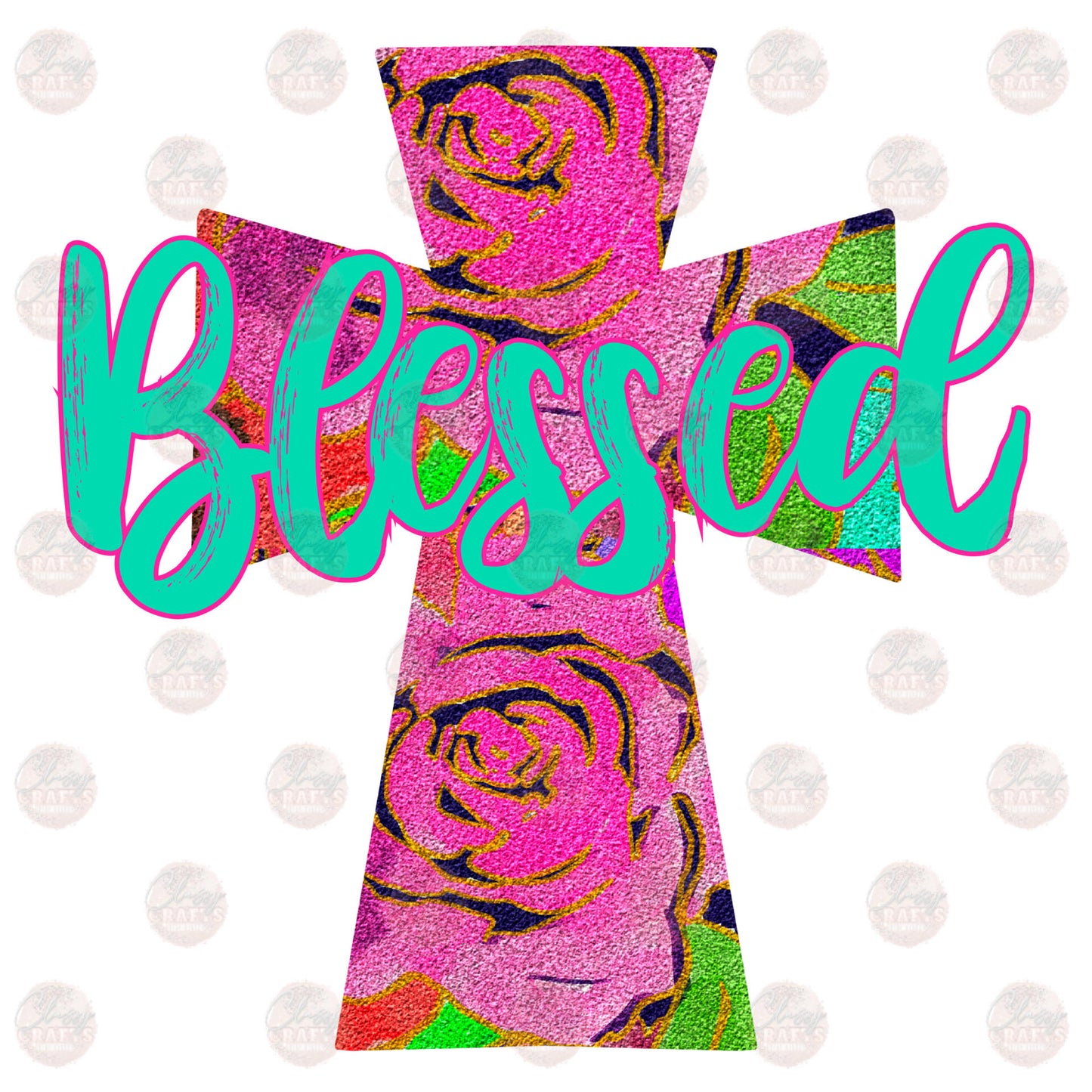 Blessed Floral Cross Transfer