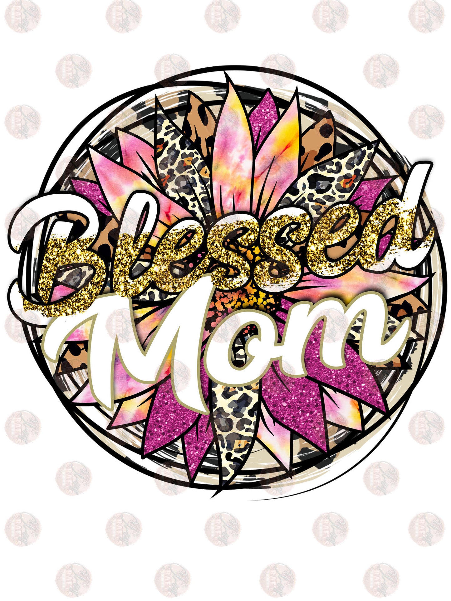 Blessed Mom Gold Glitter Transfer