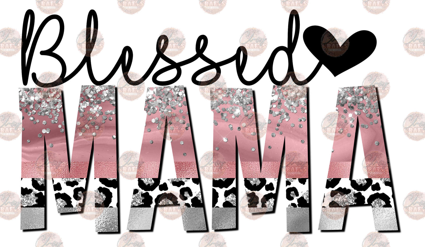 Blessed Mama Pink Glitter Transfer