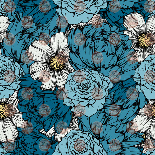 Blue Floral 1 Seamless Wrap - Sublimation Transfer