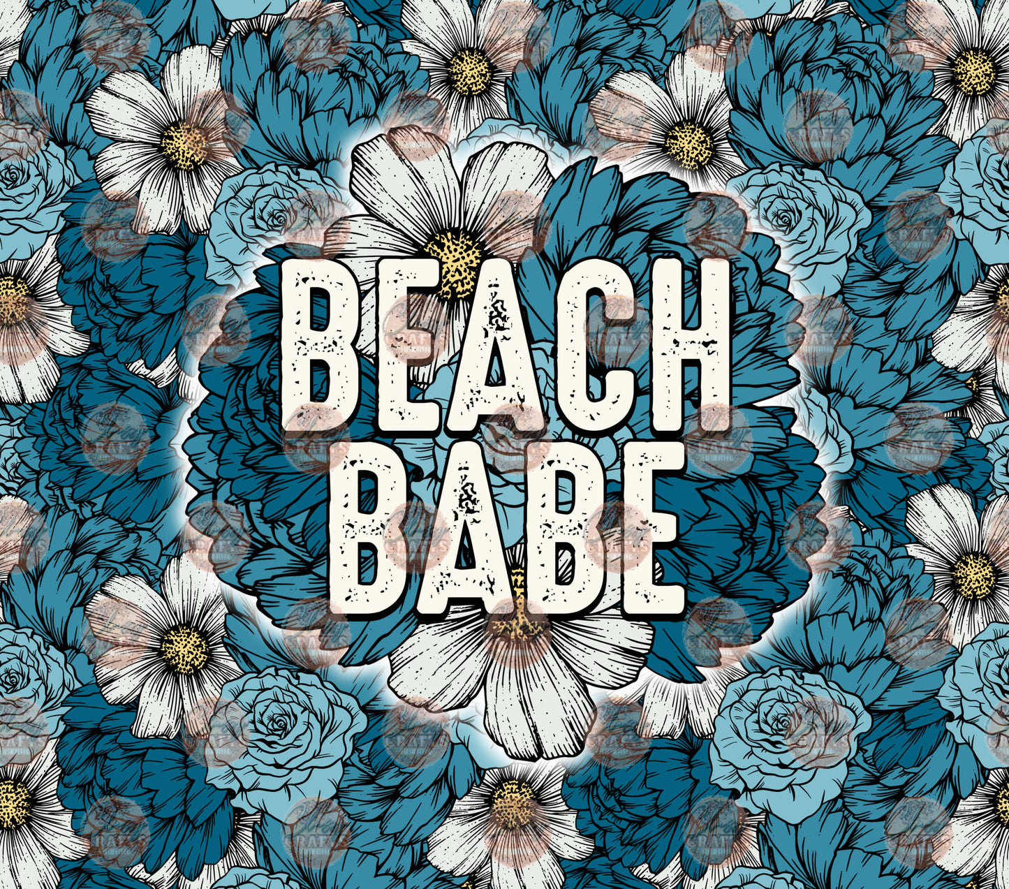 Blue Floral Beach Babe Tumbler Wrap - Sublimation Transfer