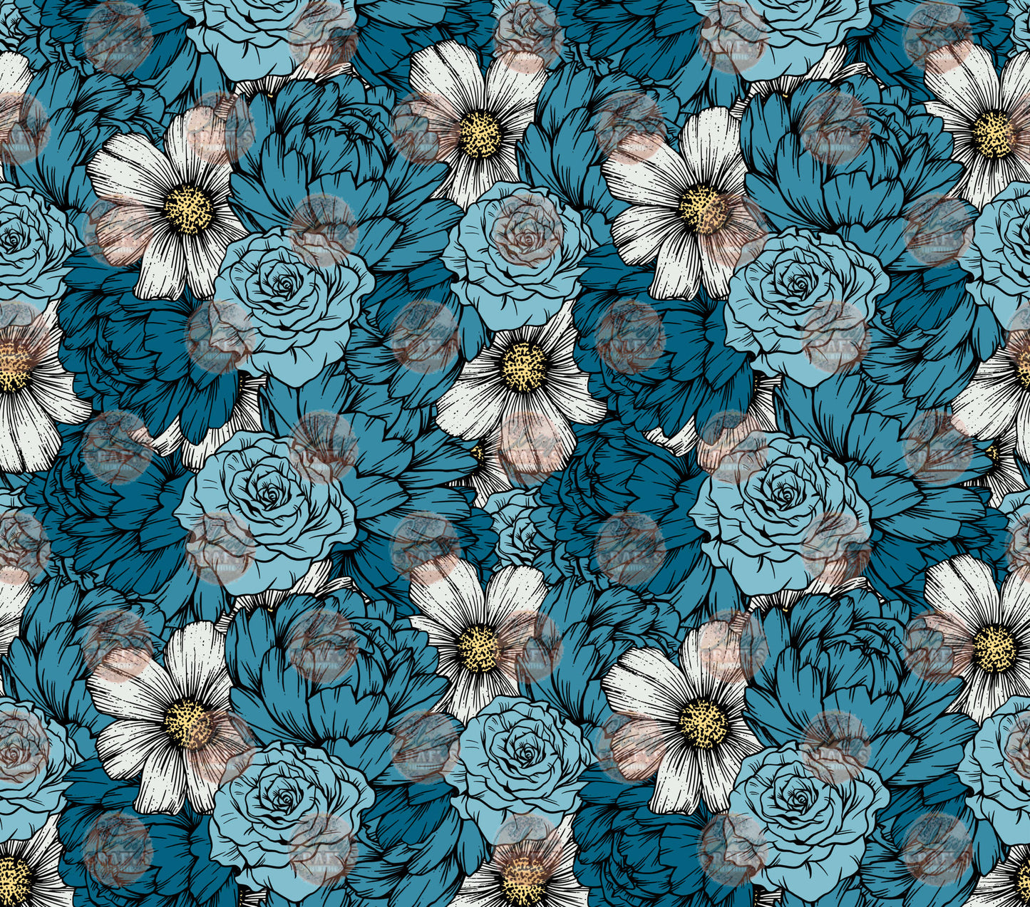 Blue Floral Tumbler Wrap - Sublimation Transfer