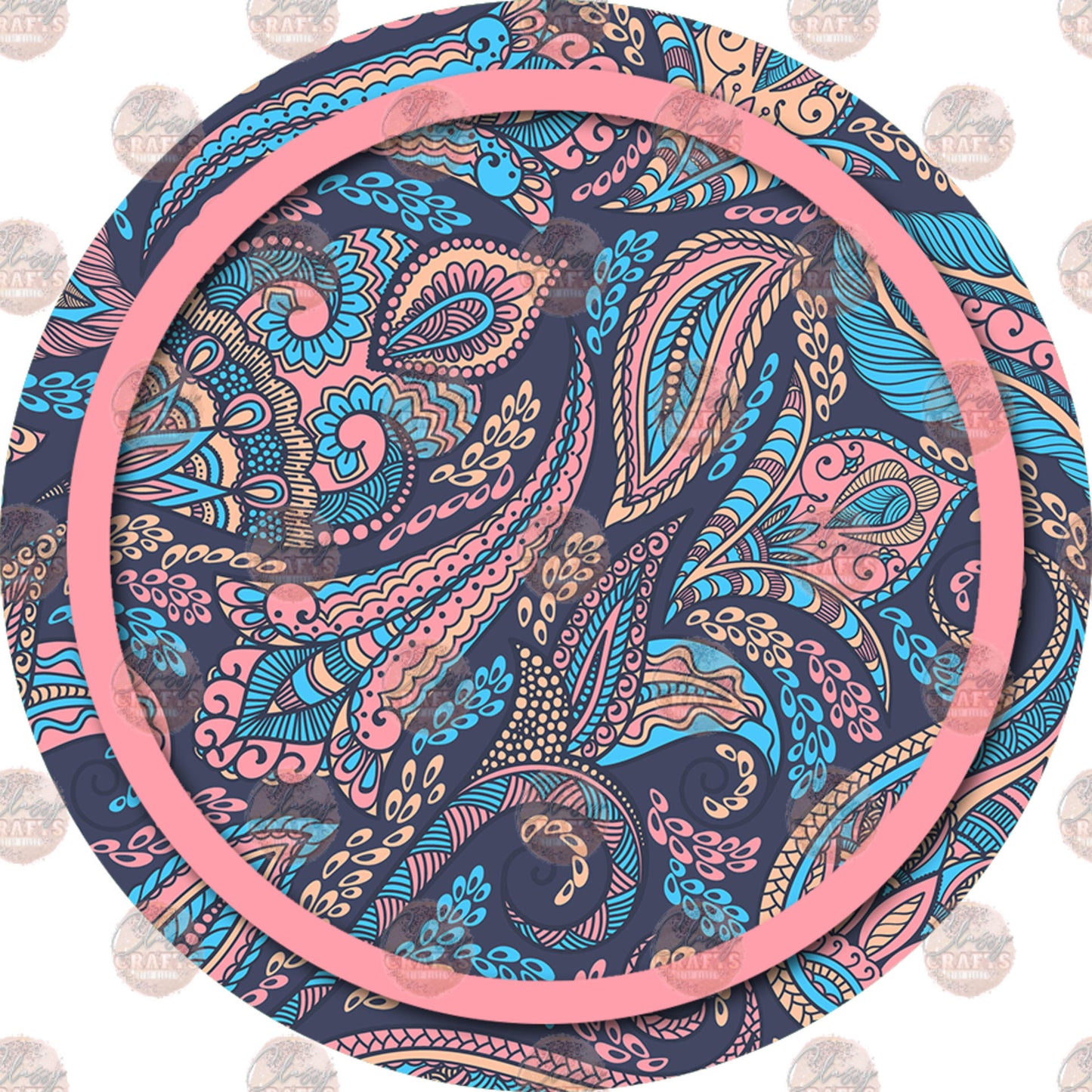 Blue & Peach Paisley Car Coaster - Sublimation Transfer