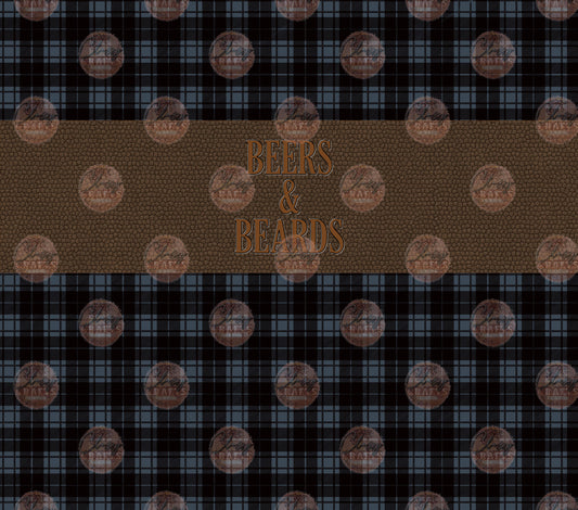 Gray Plaid Beers and Beards Tumbler Wrap - Sublimation Transfer