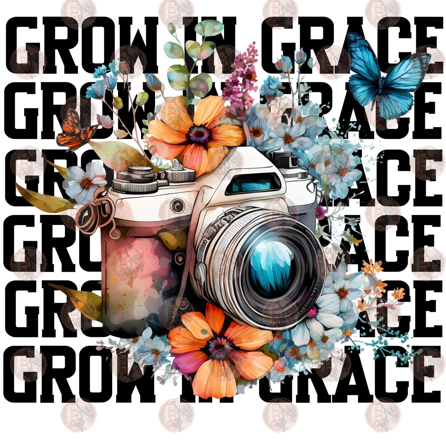 Grow In Grace Floral Camera - Sublimation Transfer