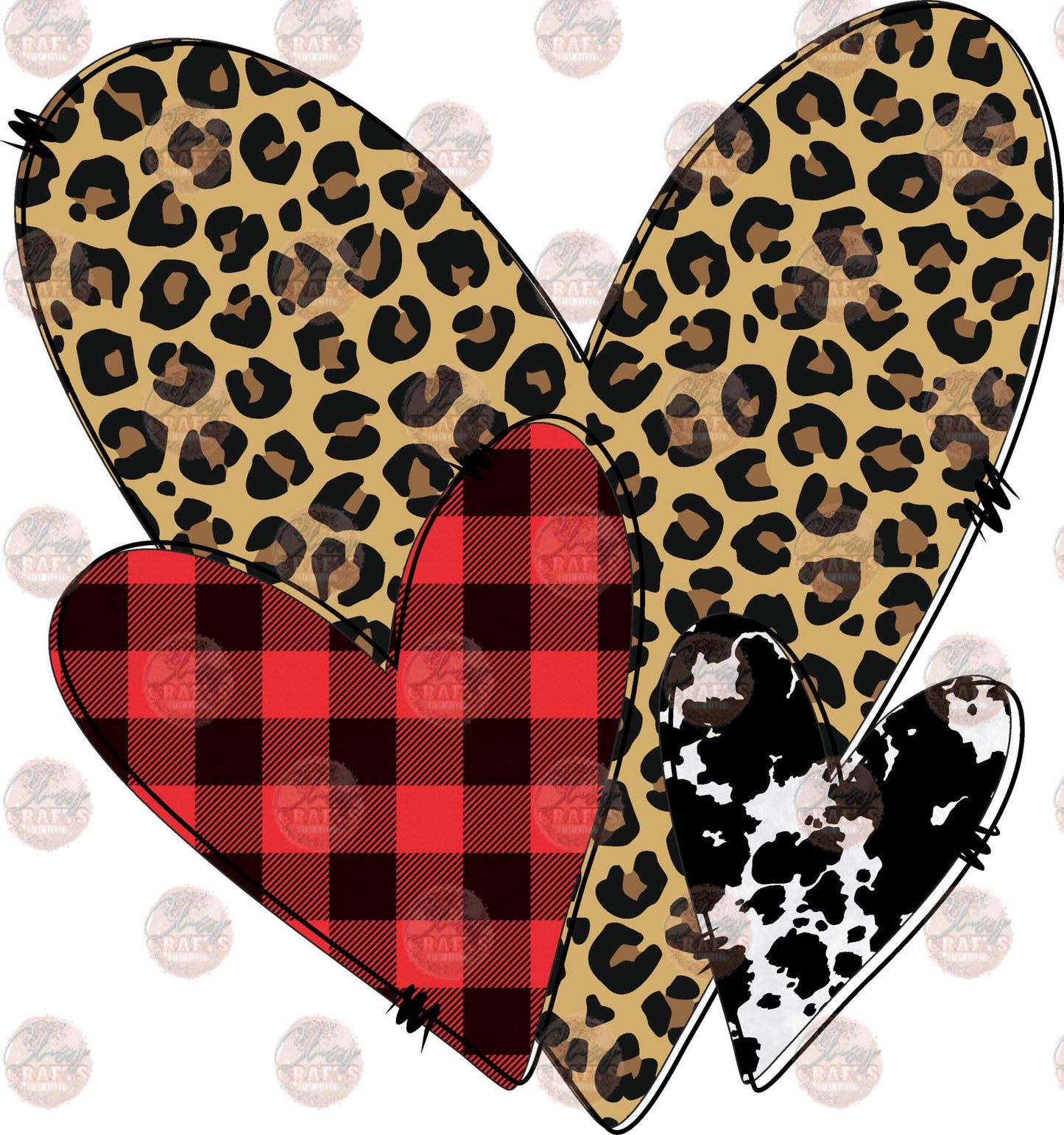 Leopard, Plaid, Cowhide Hearts Transfer