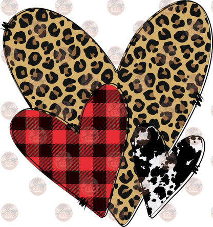Leopard, Plaid, Cowhide Hearts Transfer