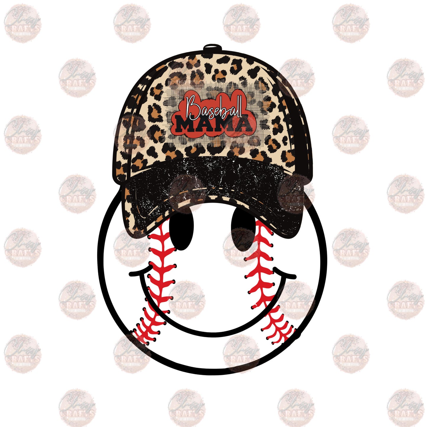 Leopard Hat Smiley Baseball Mama Transfer