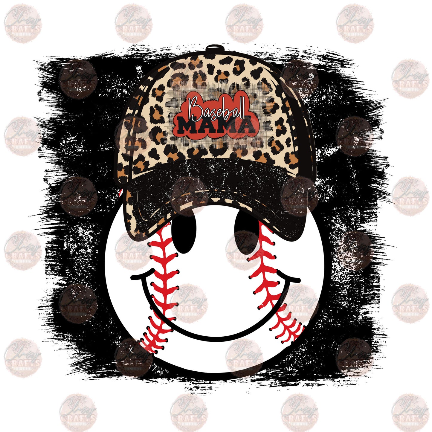 Leopard Hat Smiley Baseball Mama Distressed Transfer