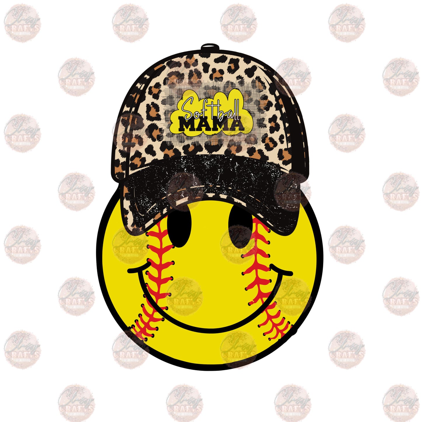 Leopard Hat Smiley Softball Mama Transfer