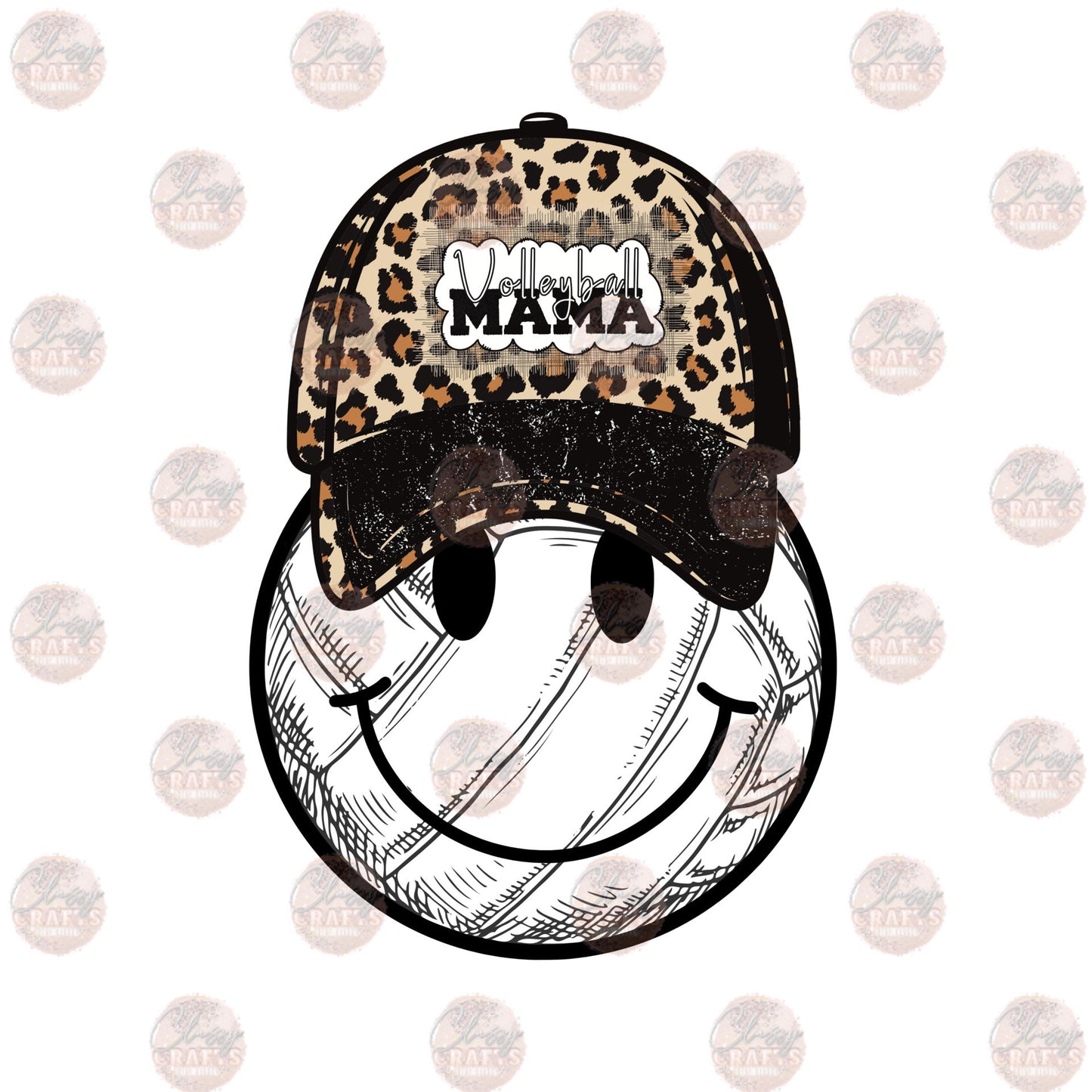 Leopard Hat Smiley Volleyball Mama Transfer