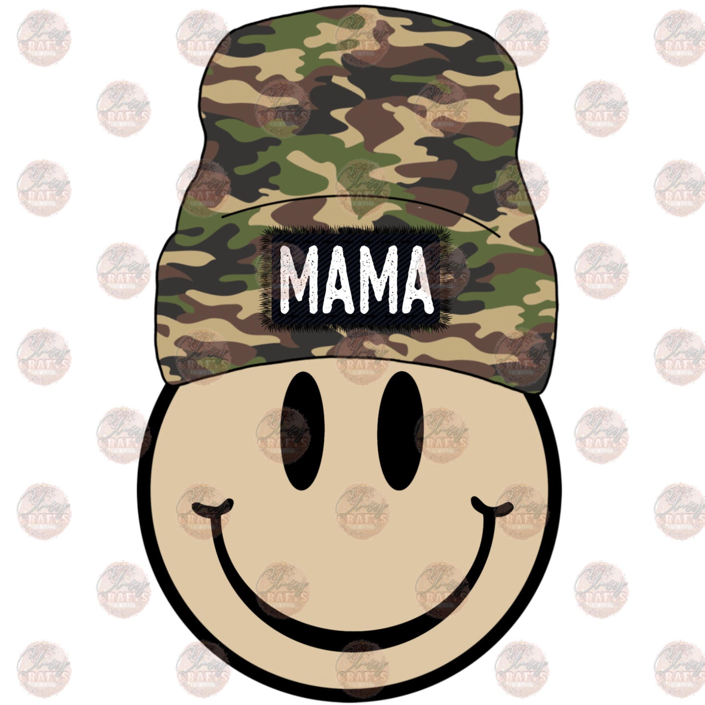 Mama Camo Smiley Beanie Transfer