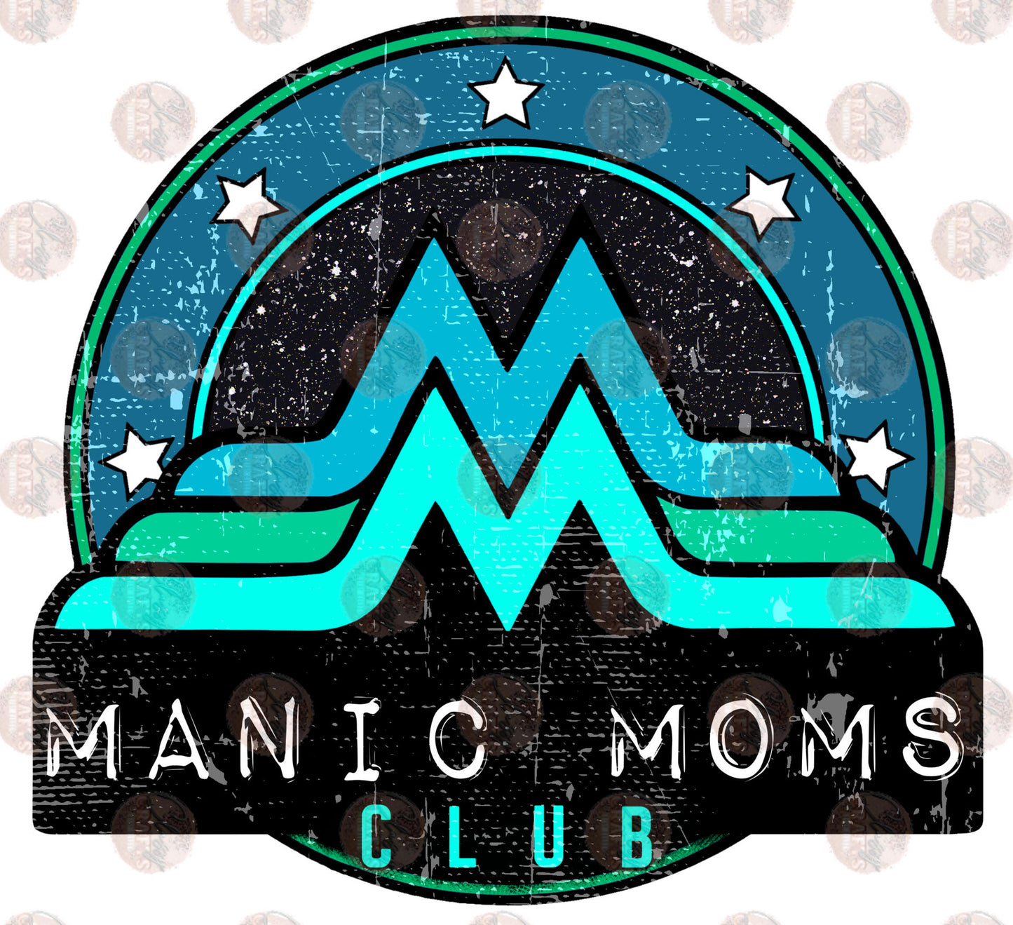 Manic Moms Club Blues Distressed with Background Transfer