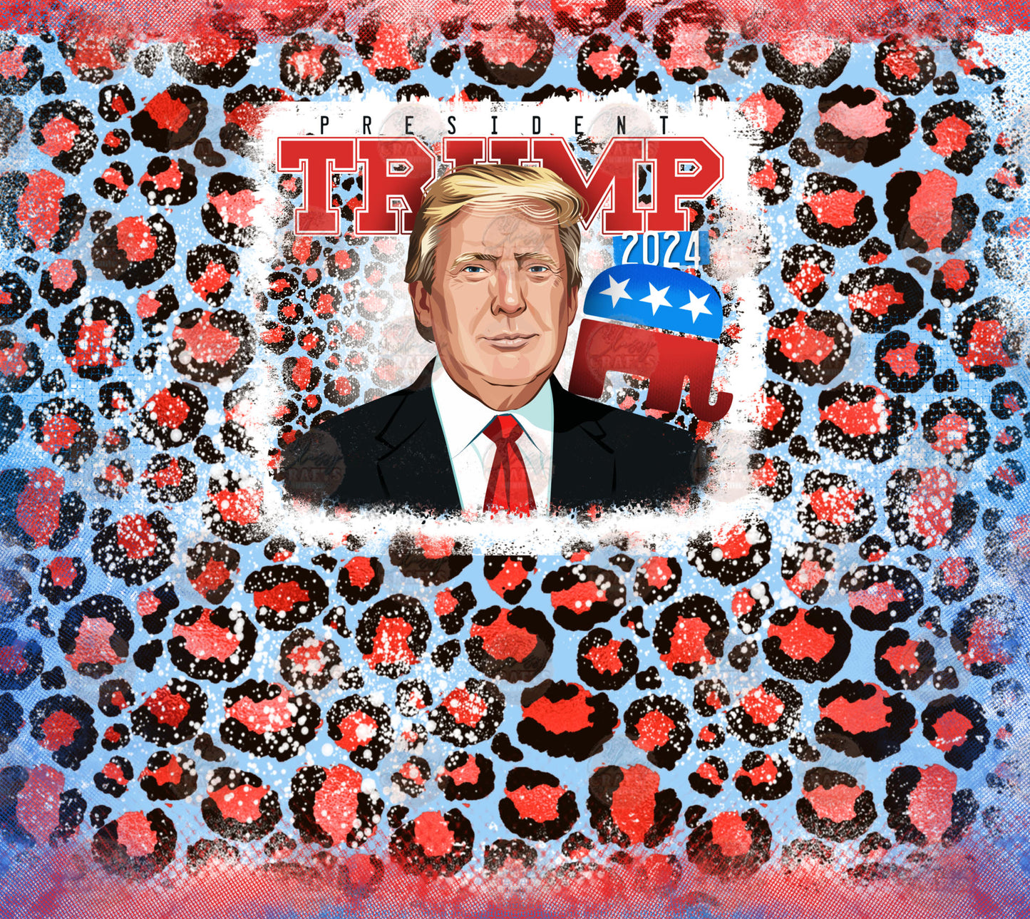 President T Leopard Red Blue Tumbler Wrap - Sublimation Transfer