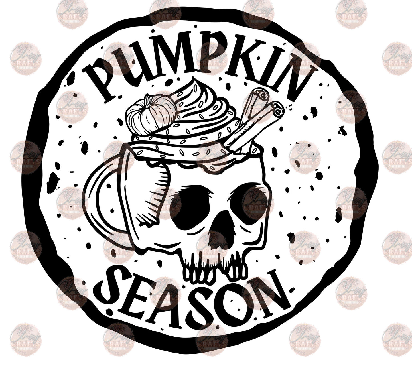 Pumpkin Spice Season Skelly Mug B&W Transfer