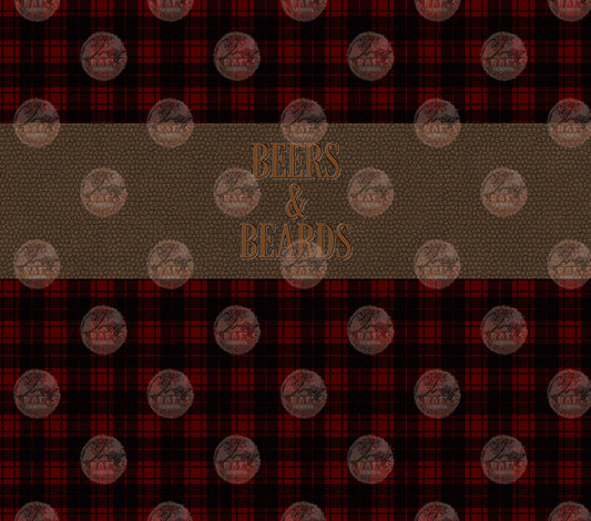 Red Plaid Beers and Beards Tumbler Wrap - Sublimation Transfer