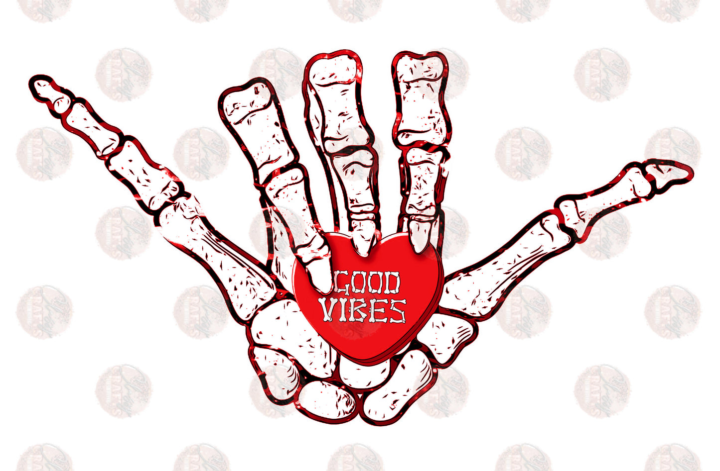 Skelly Hand Good Vibes /Red - Sublimation Transfer