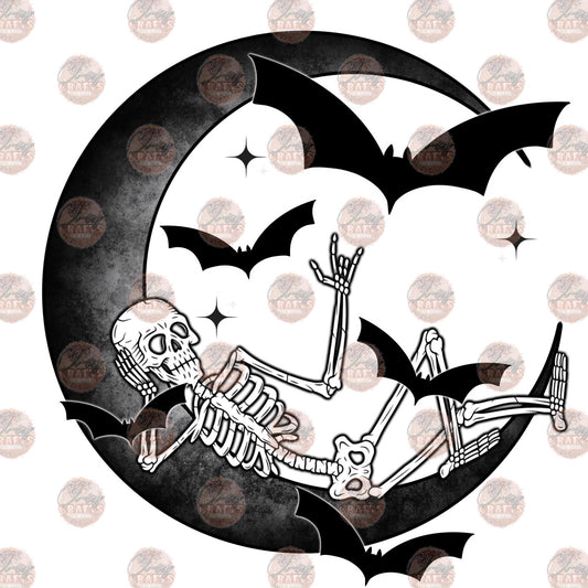 Skelly Moon & Bats Black - Sublimation Transfer