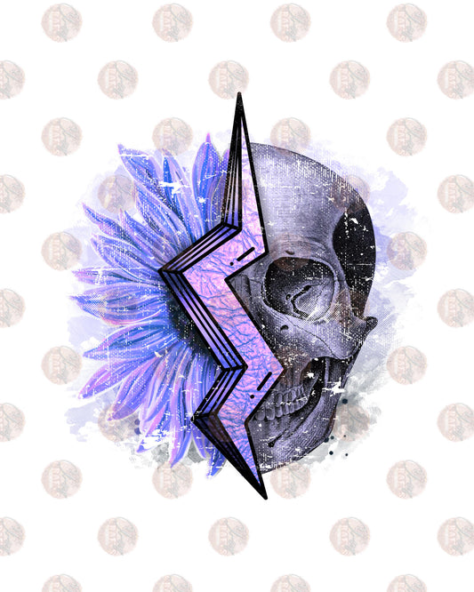 Skull Flower & Bolt Distressed Purple - Sublimation Transfer