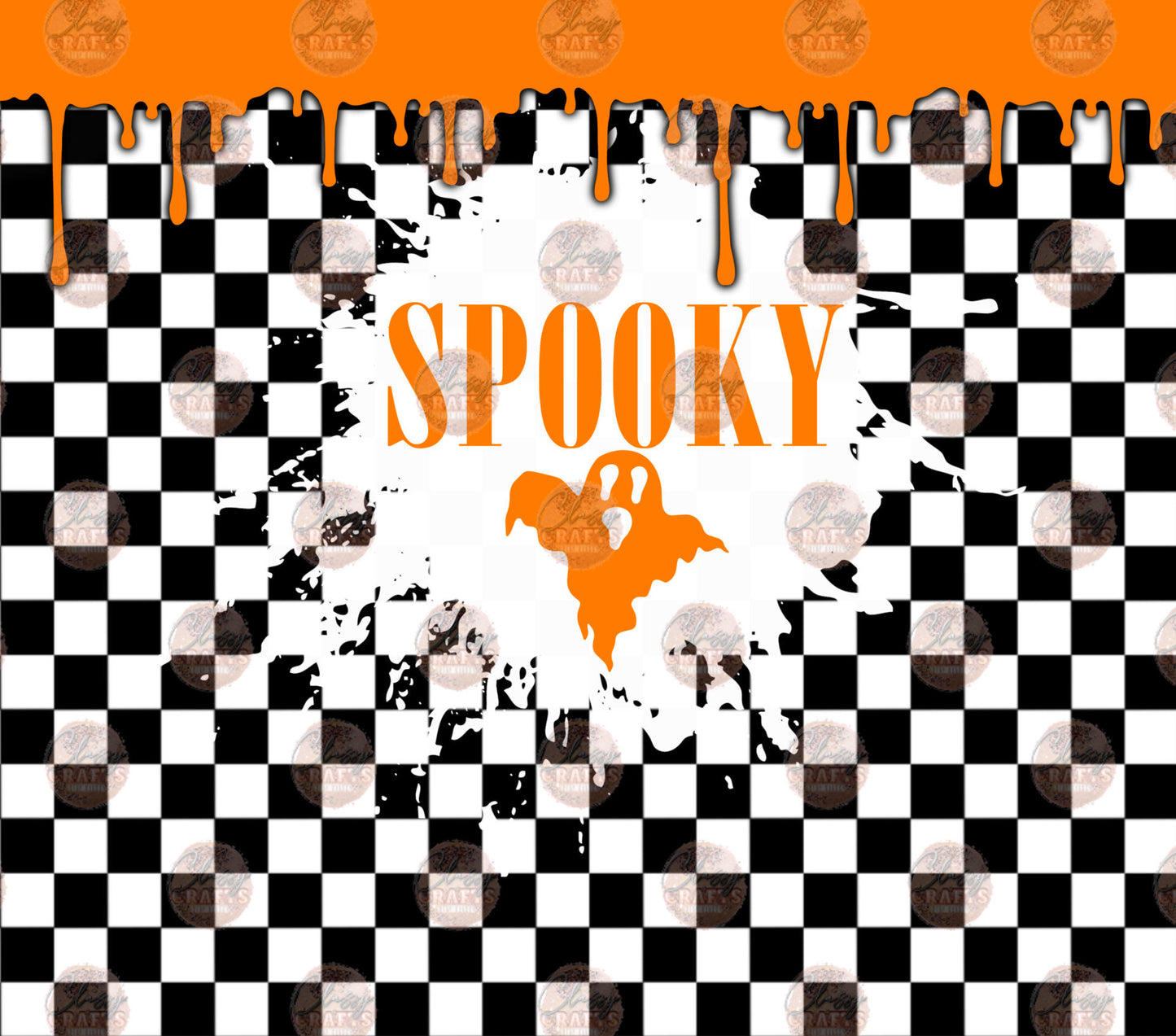 Spooky Ghost Checkered Orange Tumbler Wrap - Sublimation Transfer