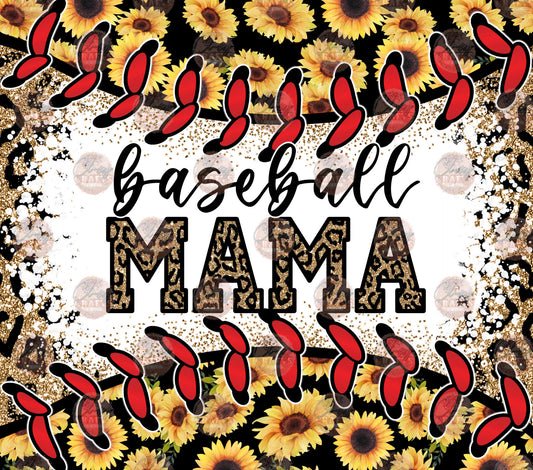 Sunflower Cheetah Baseball Mama Tumbler Wrap - Sublimation Transfer