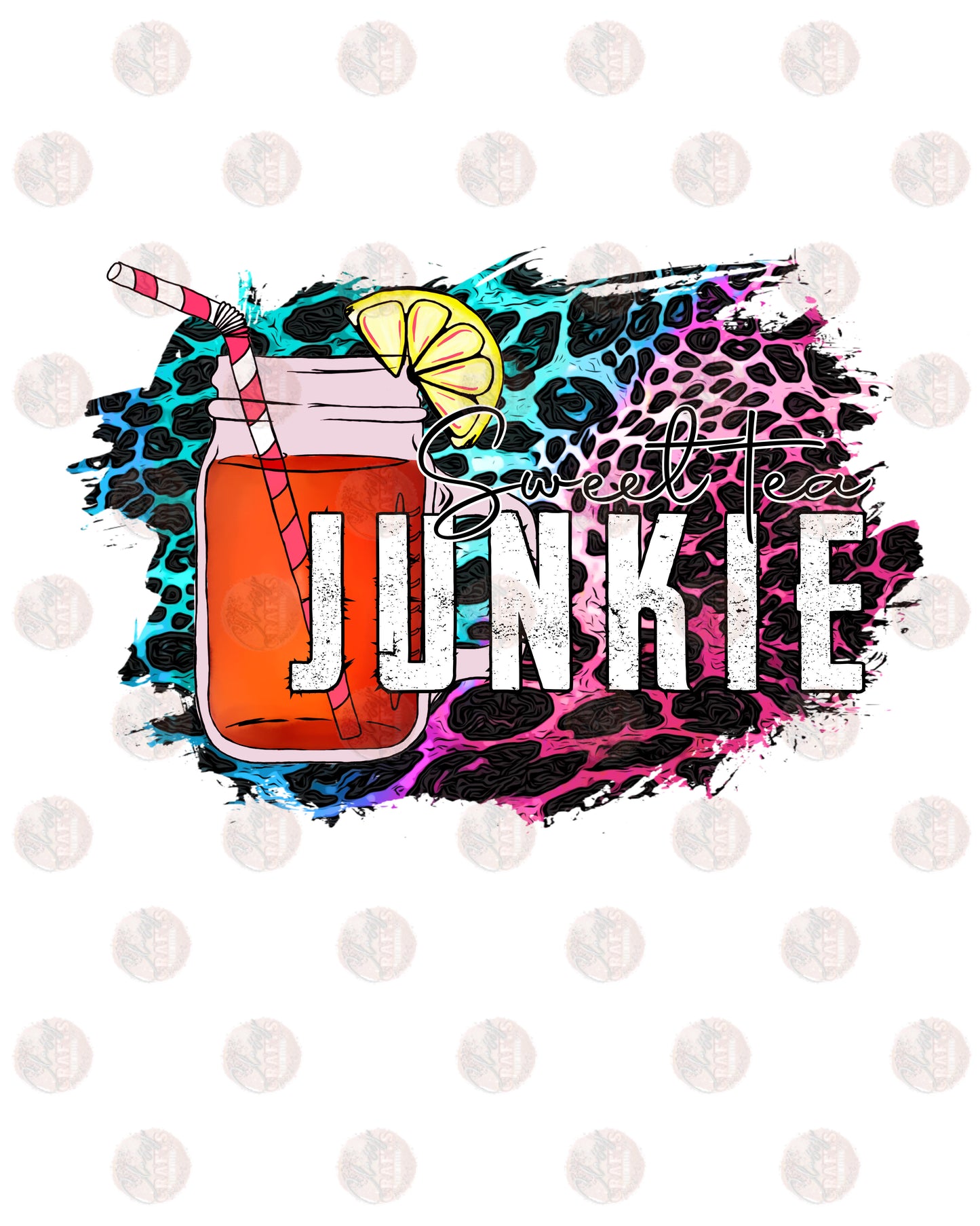 Sweet Tea Junkie Leopard /Multicolored Transfer