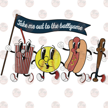 Take Me Out To The Ball Game Vintage Softball Transfer