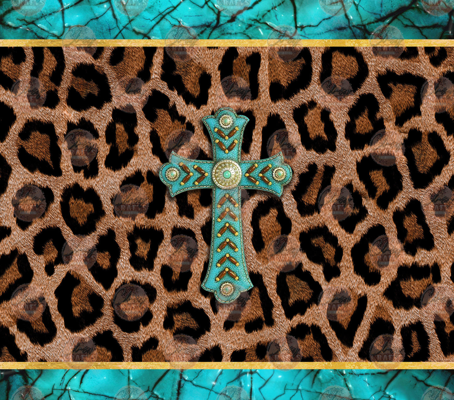 Turquoise Cheetah Cross Tumbler Wrap - Sublimation Transfer