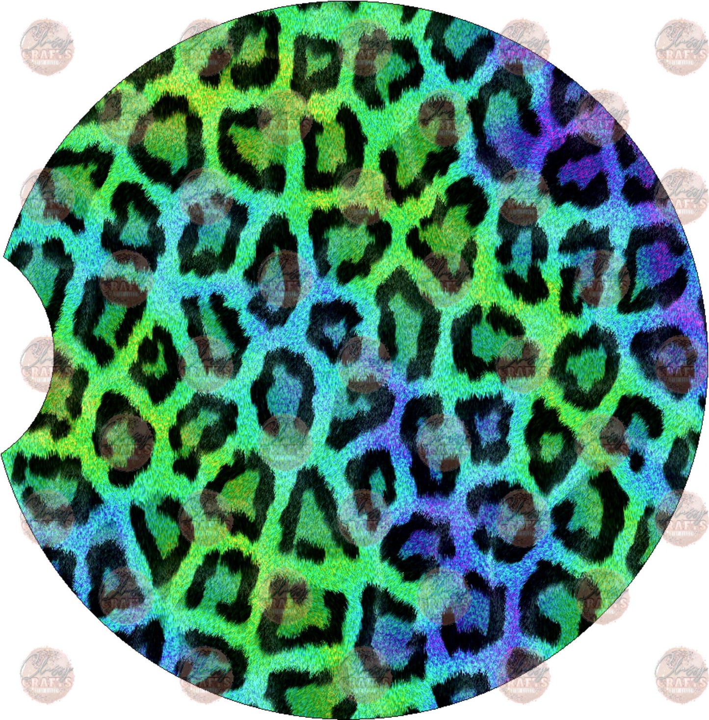 Blue and Green Cheetah Car Coaster - Sublimation Transfer