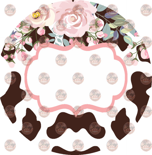 Brown Cow Print Floral Car Coaster - Sublimation Transfer