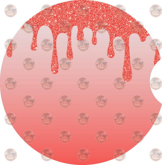 Coral Grey Glitter Drip Car Coaster- Sublimation Transfer