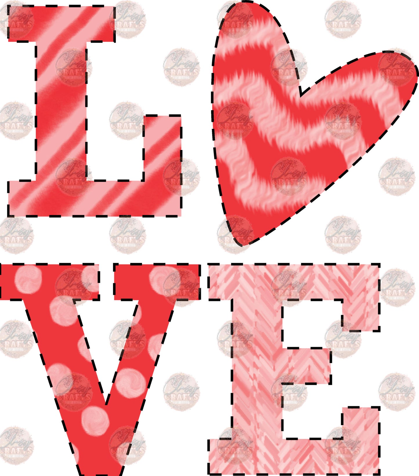 Love Red And Pink Patch Work Transfer